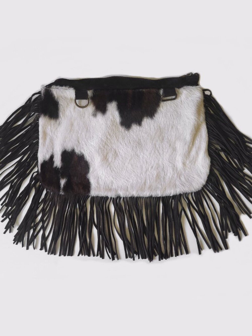 Vintage Paola Del Lungo Florence Italy Cowhide with Fur Leather Hippy Purse